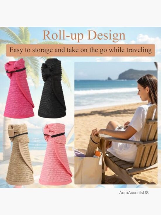 Wide Brim Foldable Straw Sun Visor Hat UPF 50+ Womens Summer Beach main image 7